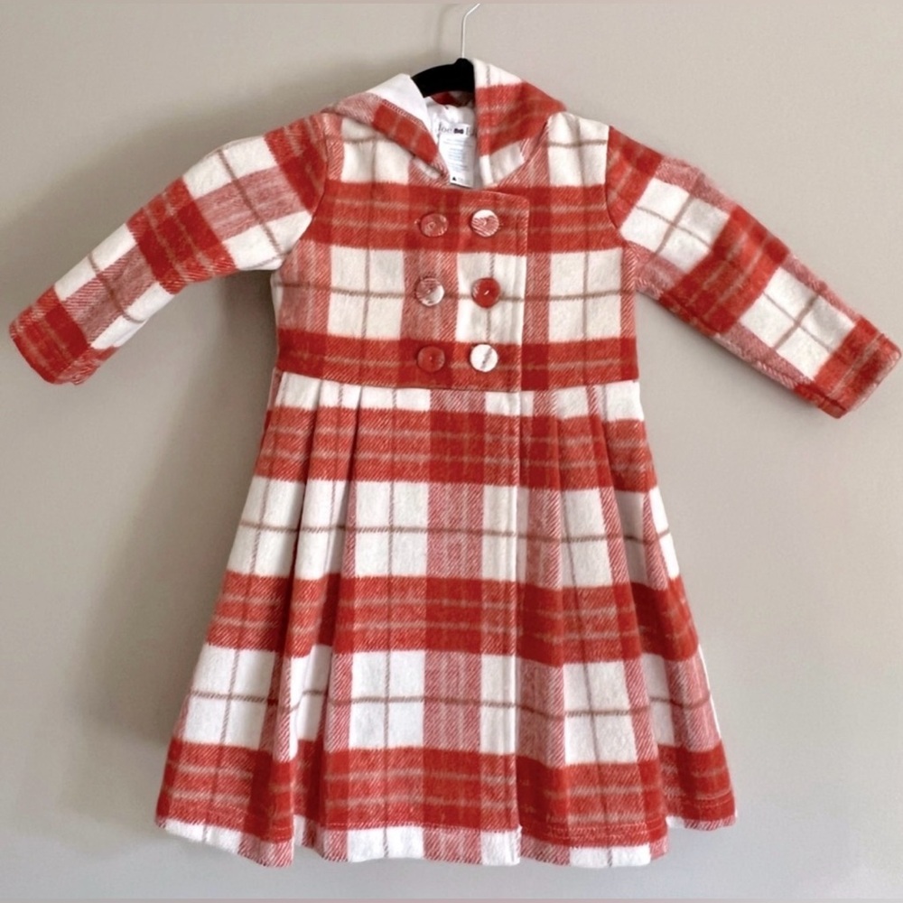 Joe Ella Toddler Girls Orange & Cream Plaid Dress Coat - Size 3